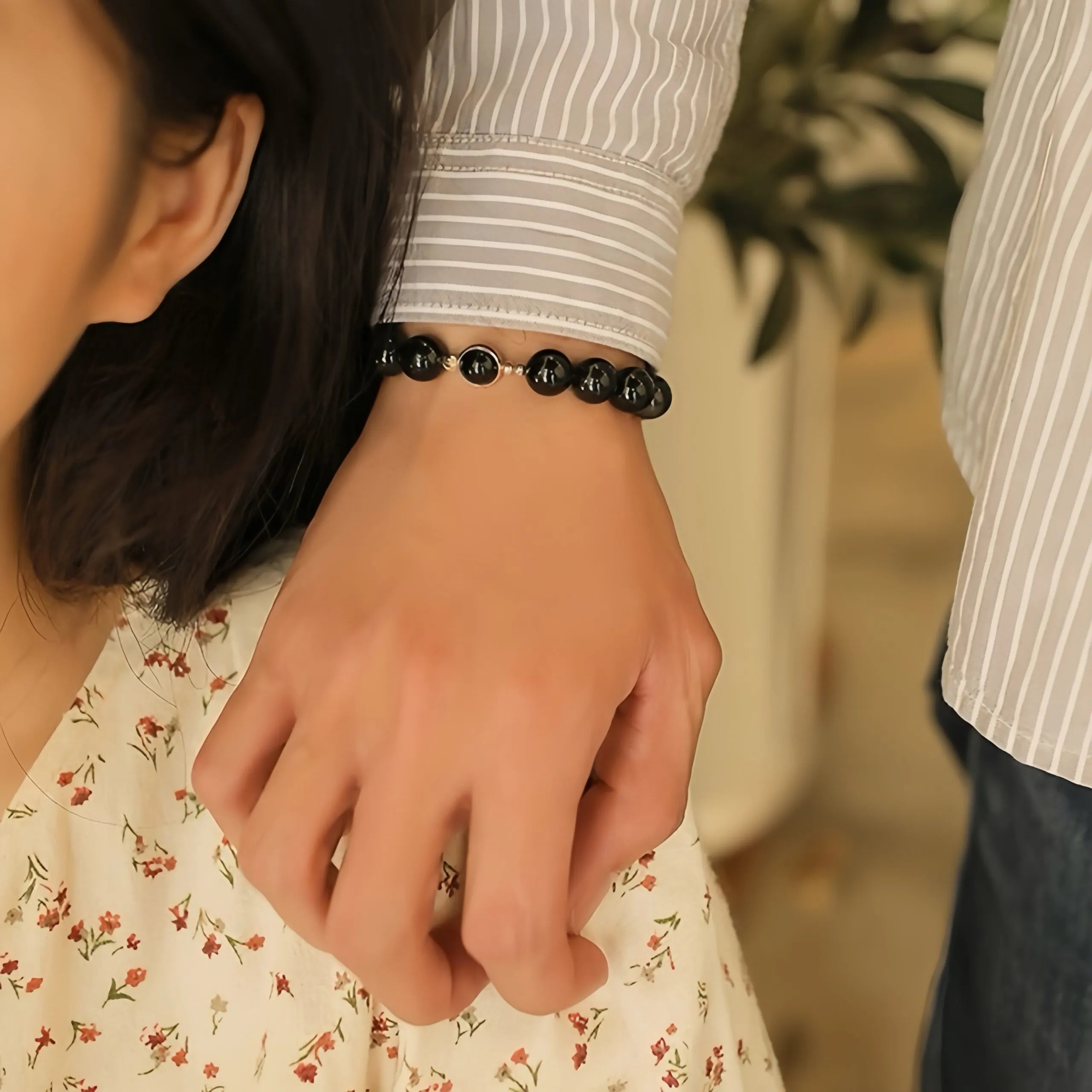 Couple Obsidian Bracelet "Cosmic Duo" Gold-Plated Silver