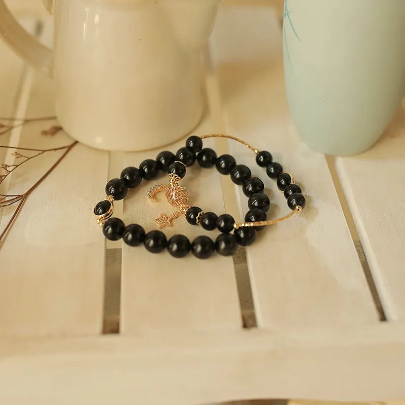 Couple Obsidian Bracelet "Cosmic Duo" Gold-Plated Silver