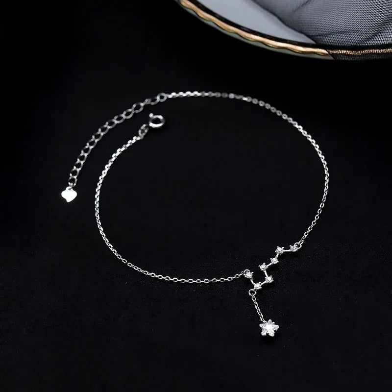 Bracelet de cheville en argent 925 avec un motif constellation et une étoile ornée de zircons