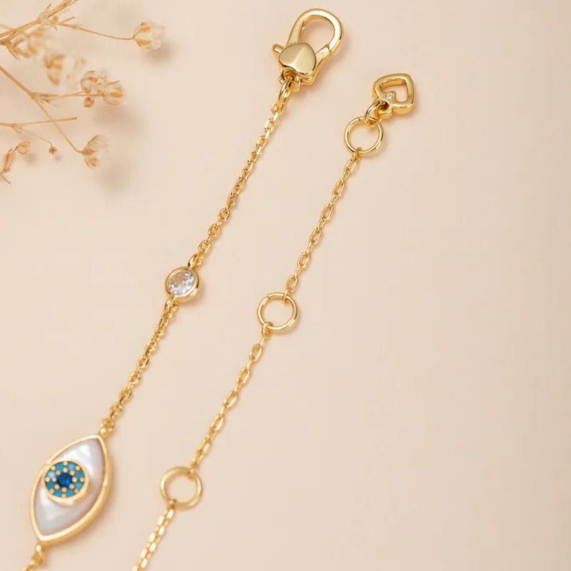Ankle Bracelet Evil Eye "Protective Heart" Gold