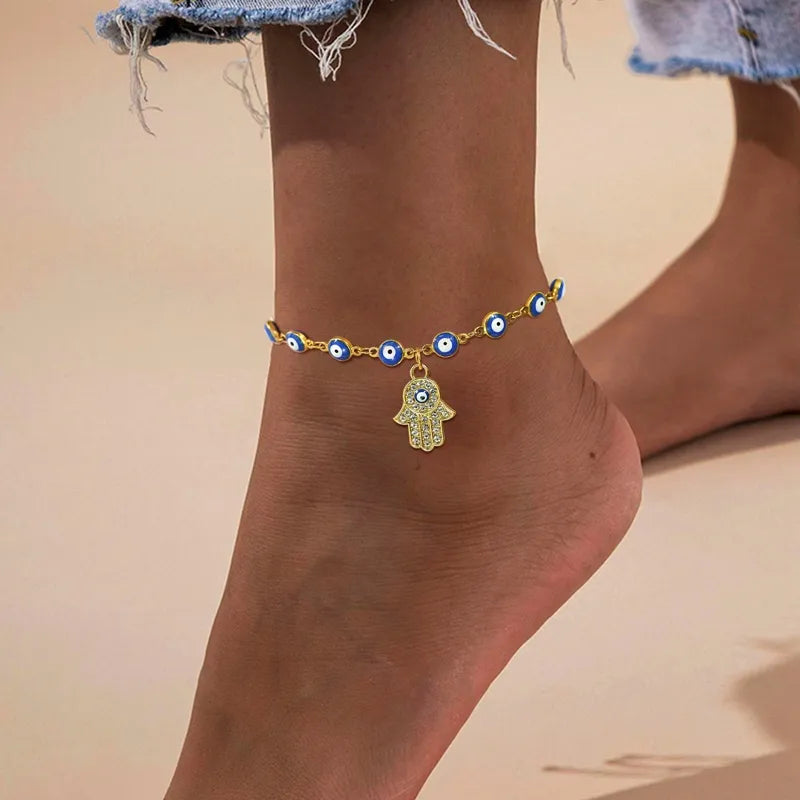 Bracelet de Cheville Mauvais Œil et Khamsa "Protection Spirituelle"