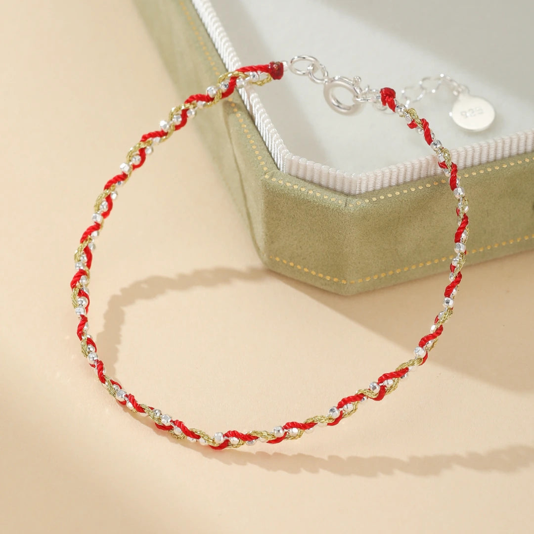Red Thread Bracelet "Golden Spiral" Silver 14K