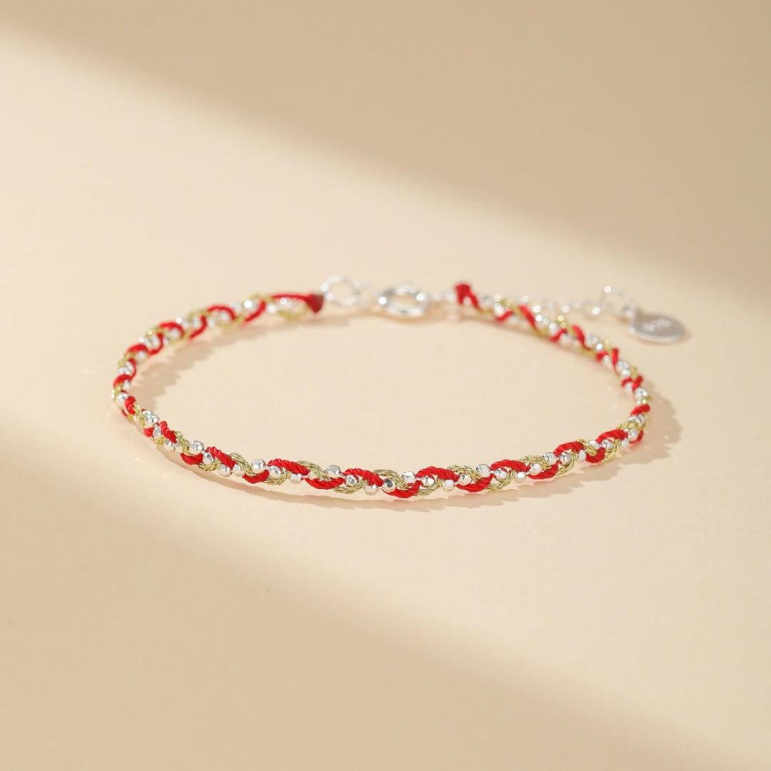 Red Thread Bracelet "Golden Spiral" Silver 14K