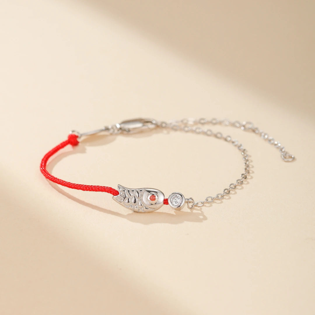 Red Thread Bracelet "Ruby Journey" Silver