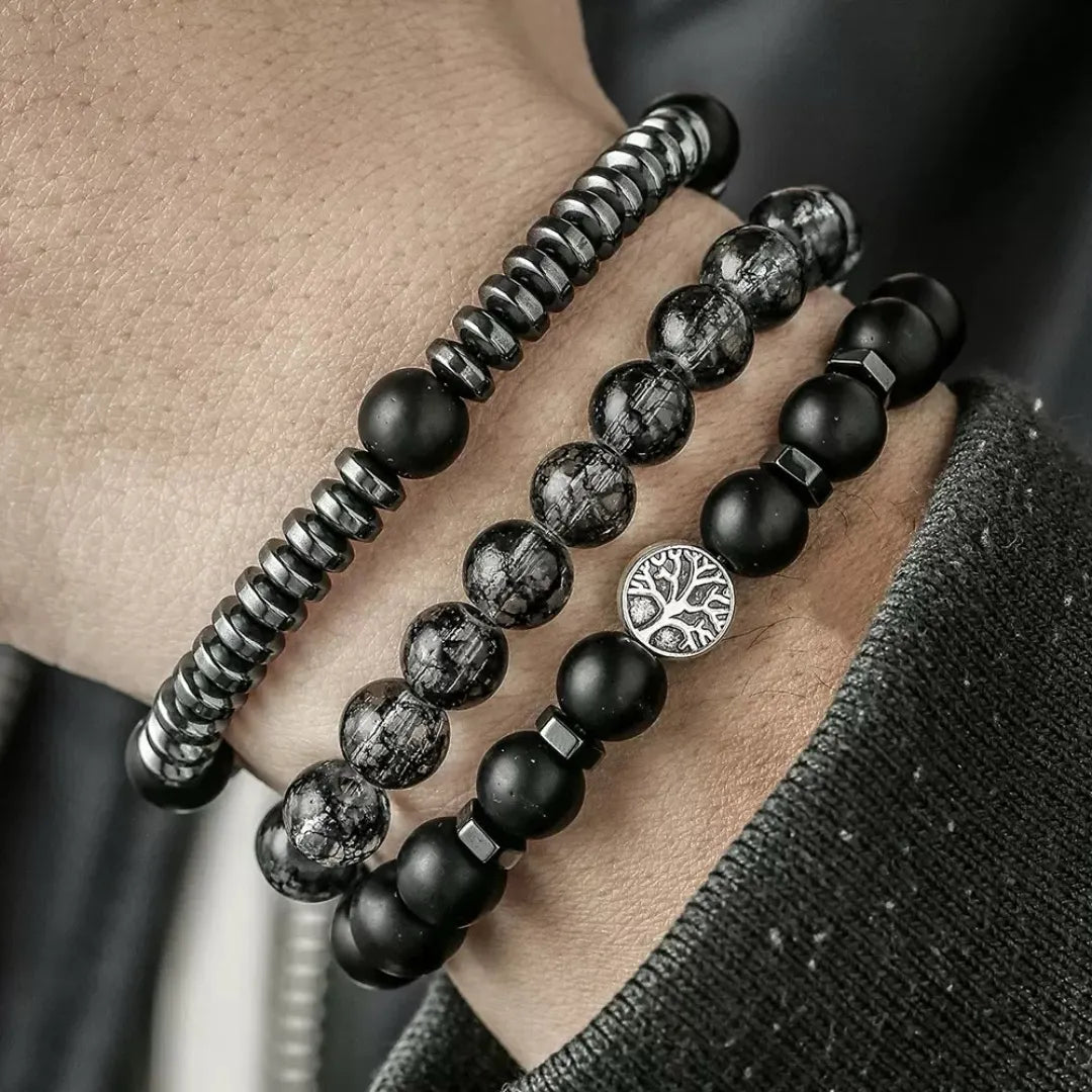 Herrenarmband Hämatit und Obsidian "Wurzelkraft"