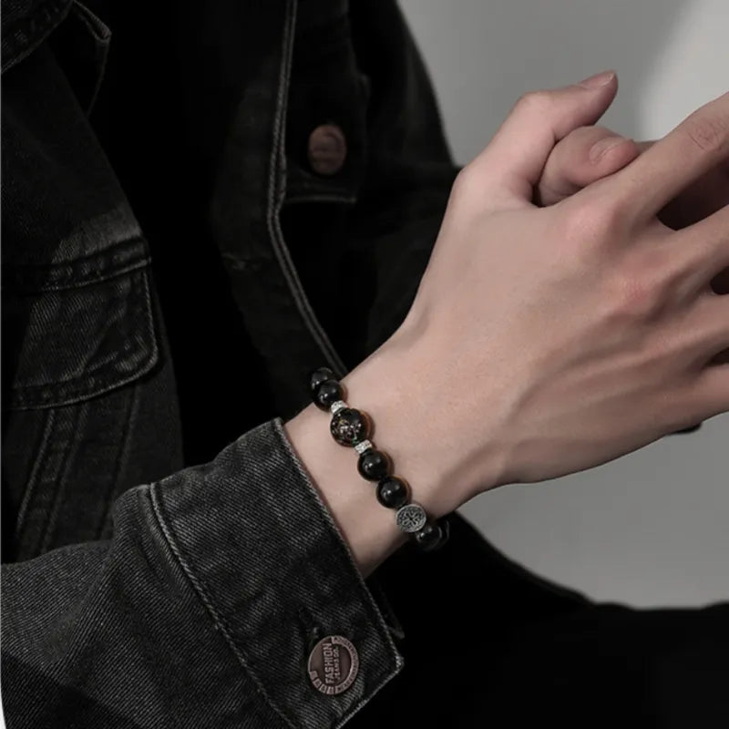 
Men's Obsidian Bracelet "Inner Strength" Silver