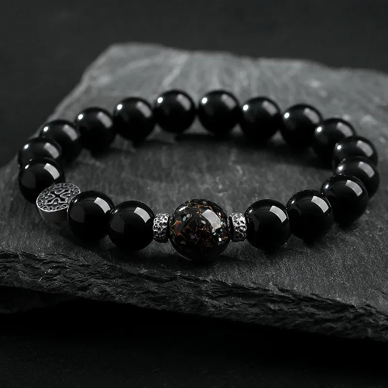 
Men's Obsidian Bracelet "Inner Strength" Silver