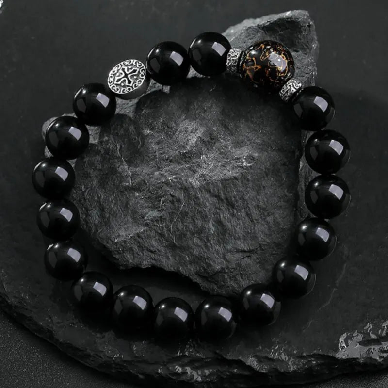 
Men's Obsidian Bracelet "Inner Strength" Silver