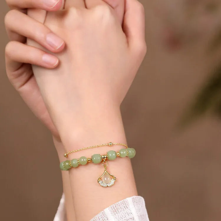 Jade Ginkgo Bracelet "Elegant Ginkgo" Gold Silver