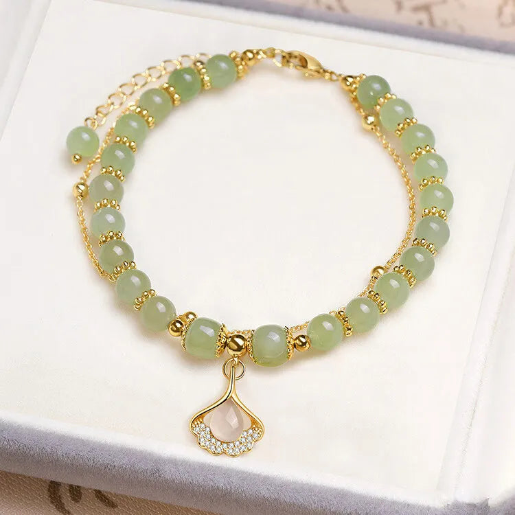 Jade Ginkgo Bracelet "Elegant Ginkgo" Gold Silver