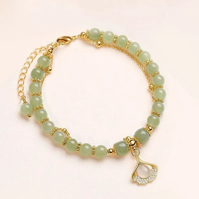 Jade Ginkgo Bracelet "Elegant Ginkgo" Gold Silver