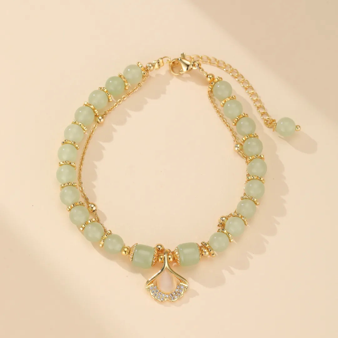 Jade Ginkgo Bracelet "Elegant Ginkgo" Gold Silver