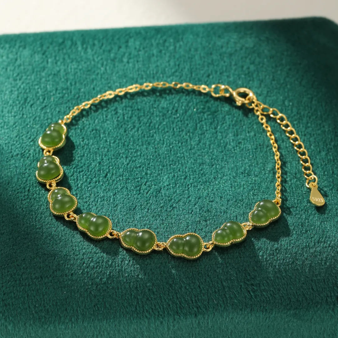 Jade Bracelet “Eternity Gourd” Gold-Plated Silver