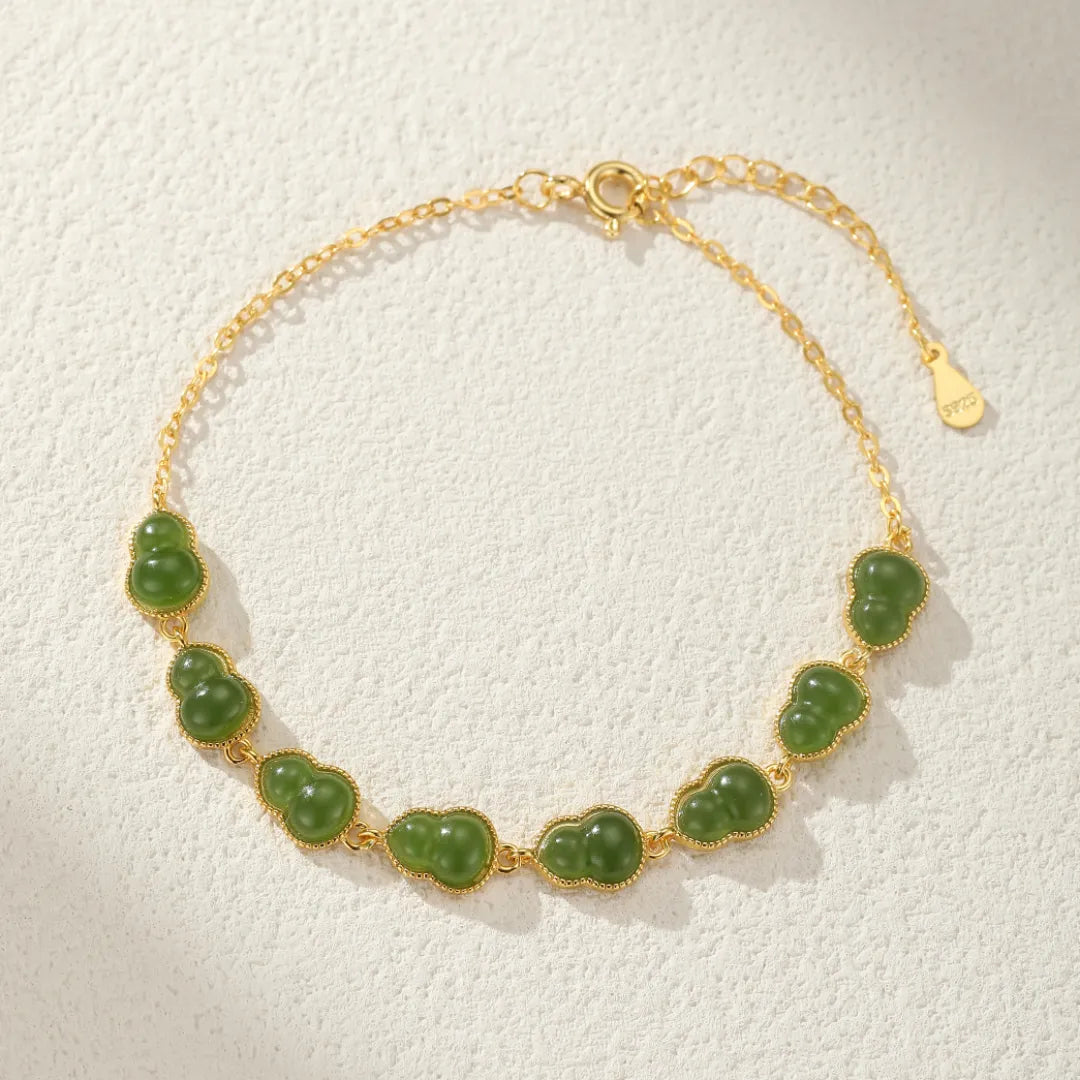Jade Bracelet “Eternity Gourd” Gold-Plated Silver
