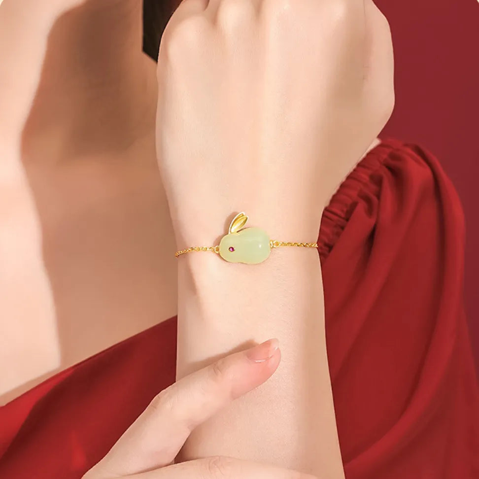Jade Bracelet "Soft Rabbit" Gold Silver