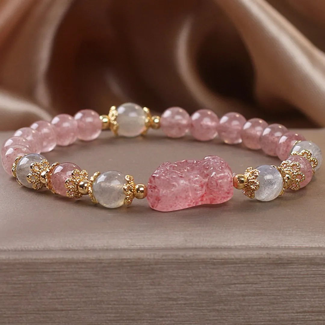 Labradorite and Strawberry Quartz Bracelet "Protective Pixiu"
