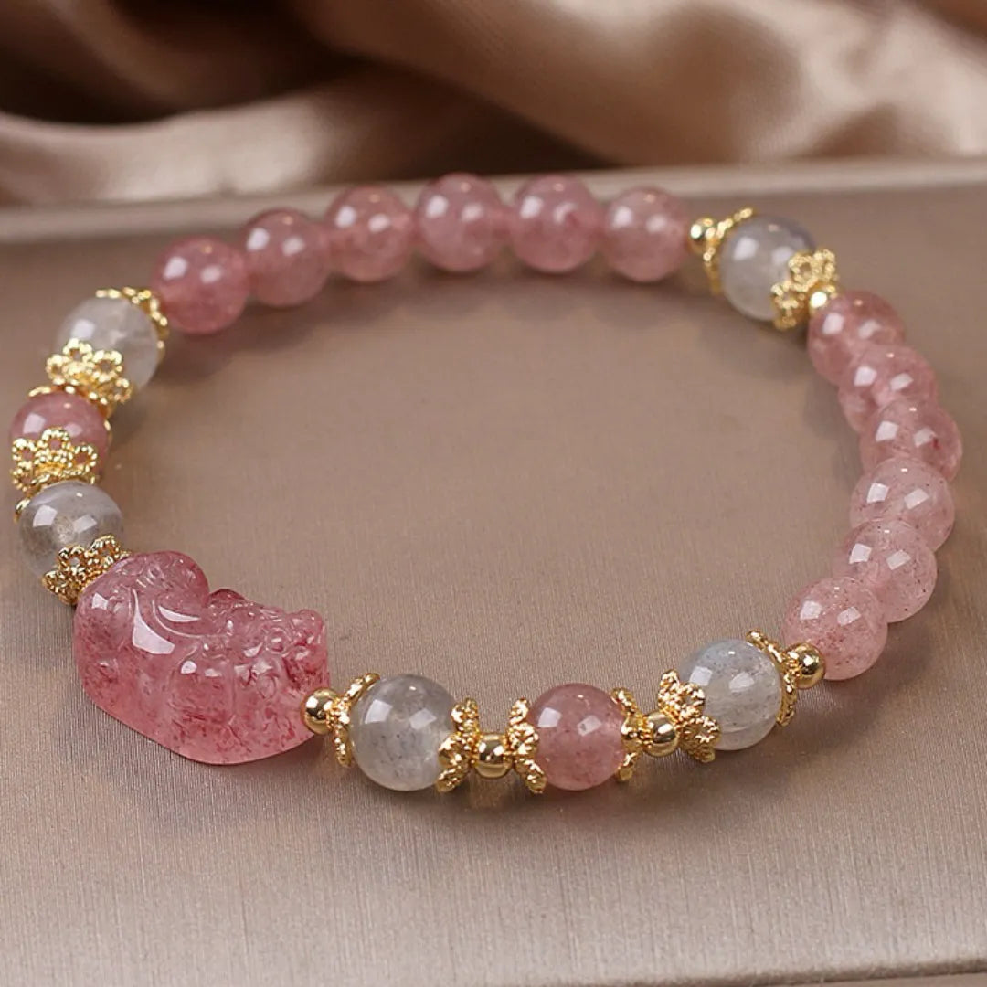 Labradorite and Strawberry Quartz Bracelet "Protective Pixiu"