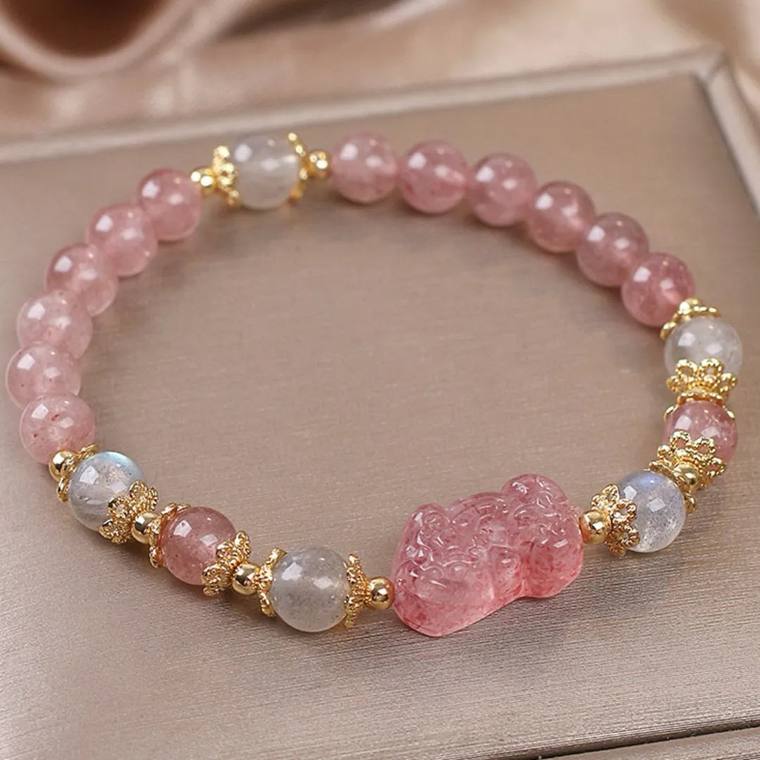 Labradorite and Strawberry Quartz Bracelet "Protective Pixiu"