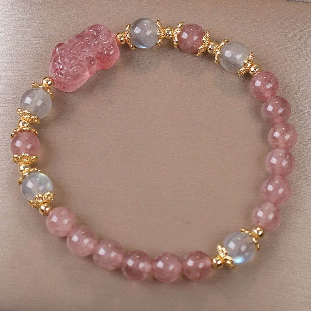 Labradorite and Strawberry Quartz Bracelet "Protective Pixiu"