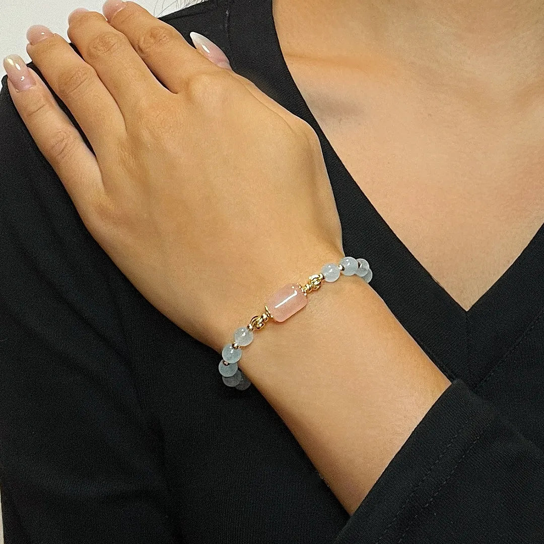 Bracelet Aigue Marine et Quartz Rose "Souffle Doux"