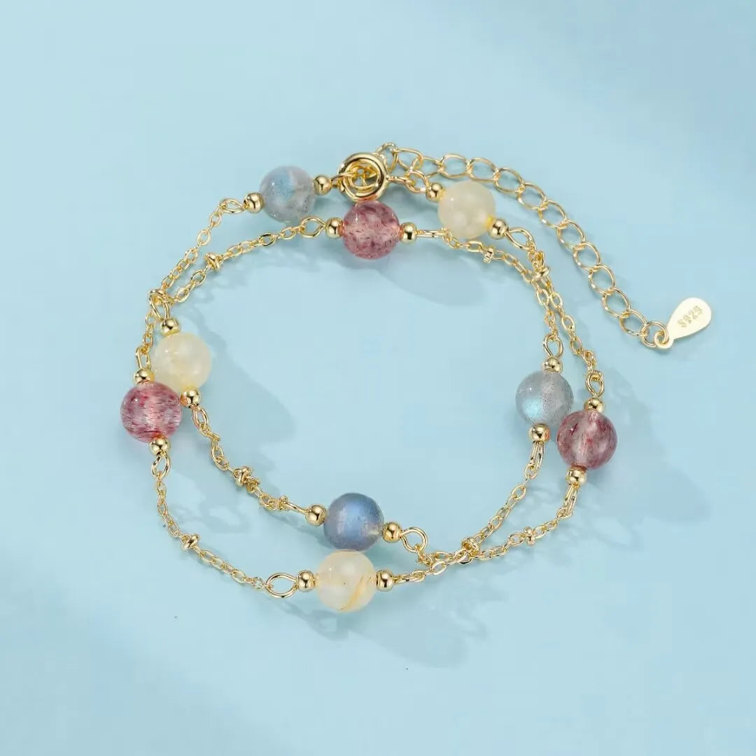 Labradorite Bracelet, Strawberry Quartz and Citrine "Whisper of Cosmos"