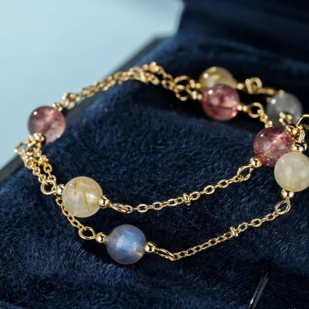 Labradorite Bracelet, Strawberry Quartz and Citrine "Whisper of Cosmos"