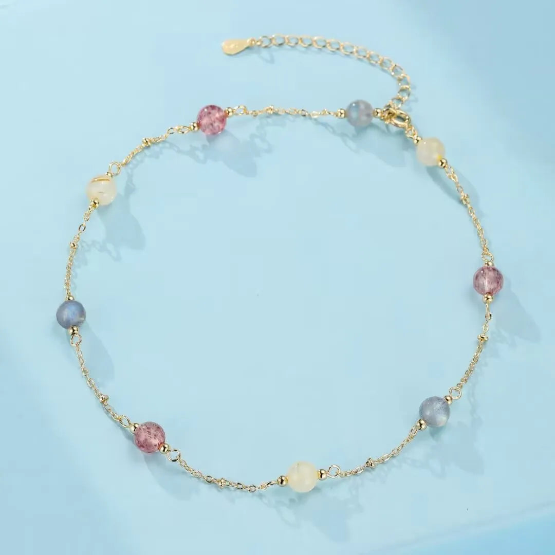 Labradorite Bracelet, Strawberry Quartz and Citrine "Whisper of Cosmos"
