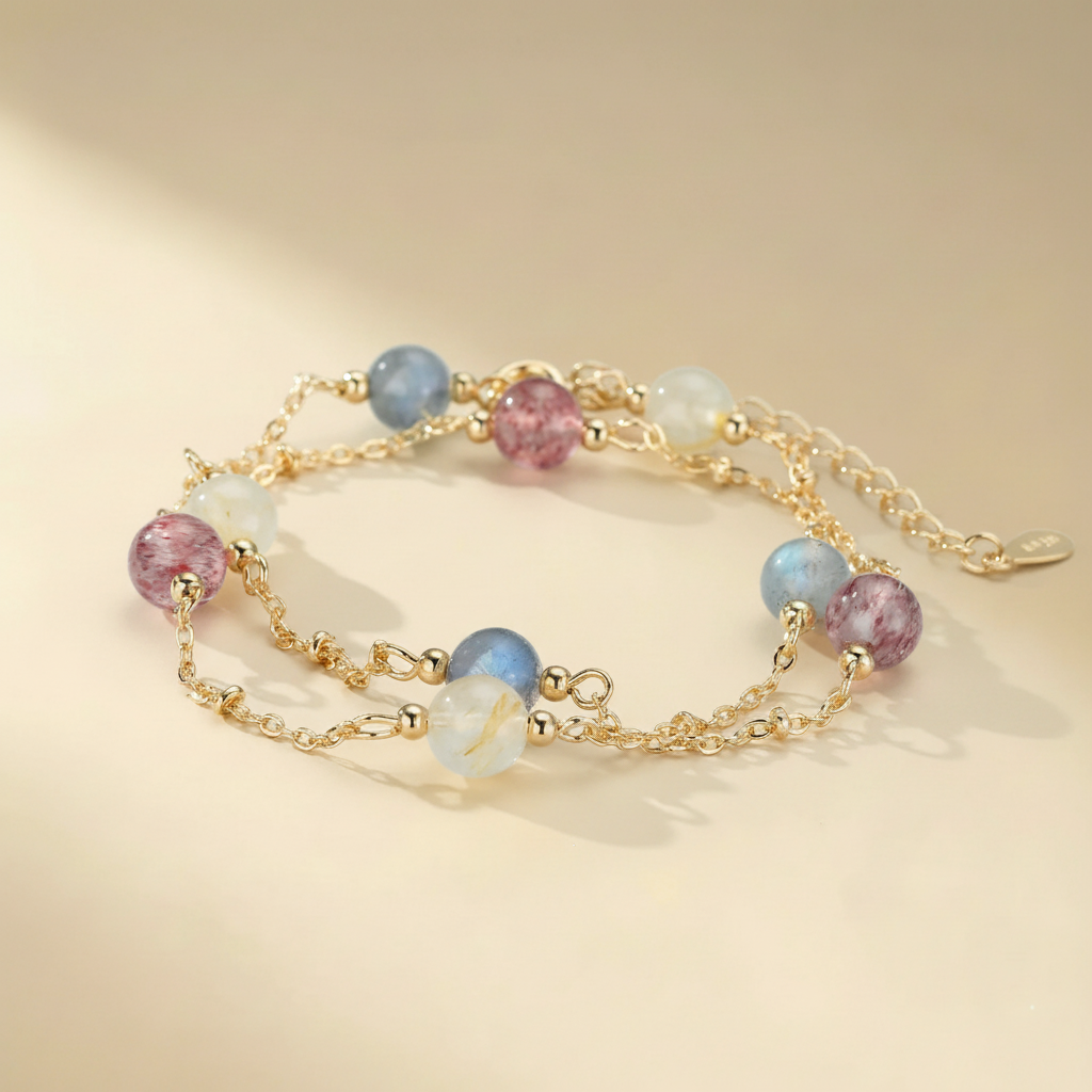 Bracelet Labradorite, Quartz Fraise et Citrine "Murmure de Cosmos"