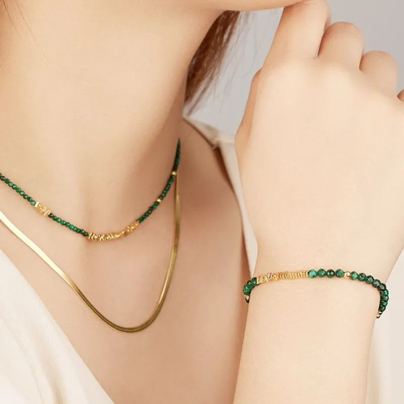 Malachite Bracelet "Green Mystery" Silver Plated Gold