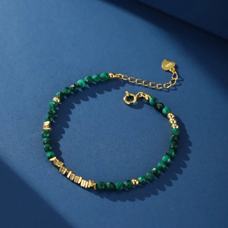 Malachite Bracelet "Green Mystery" Silver Plated Gold