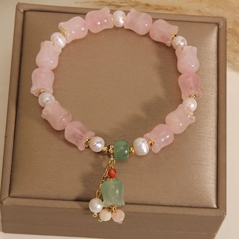Rose Quartz Lily of the Valley Bracelet "Graceful Bloom"