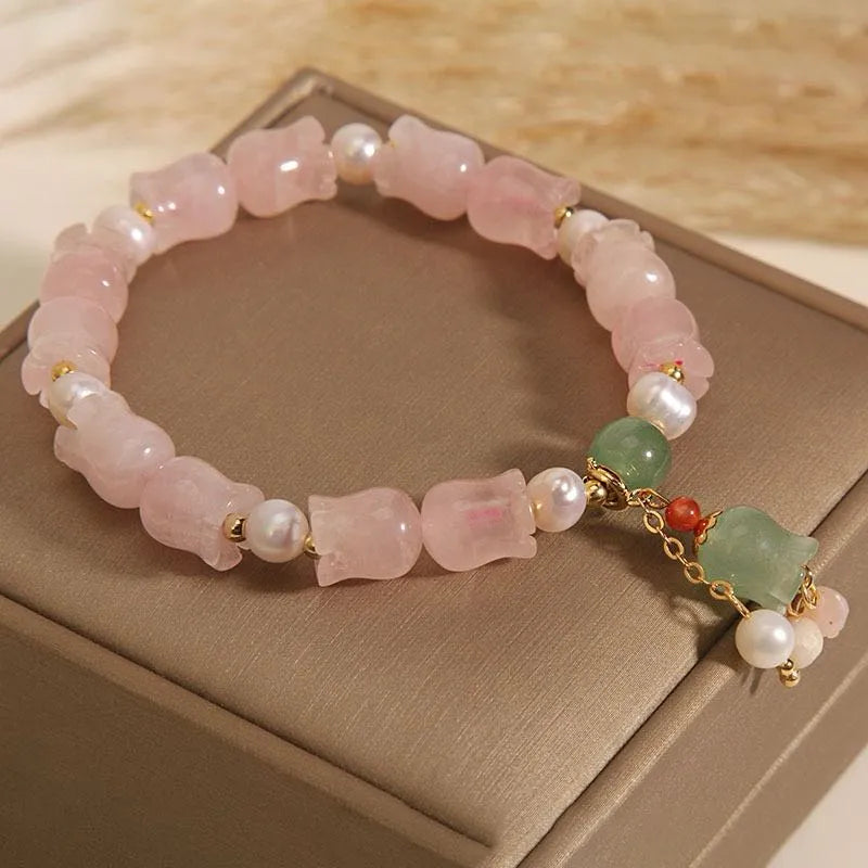 Rose Quartz Lily of the Valley Bracelet "Graceful Bloom"
