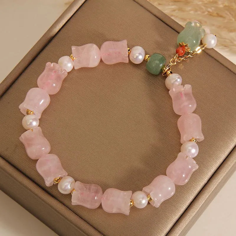 Rose Quartz Lily of the Valley Bracelet "Graceful Bloom"