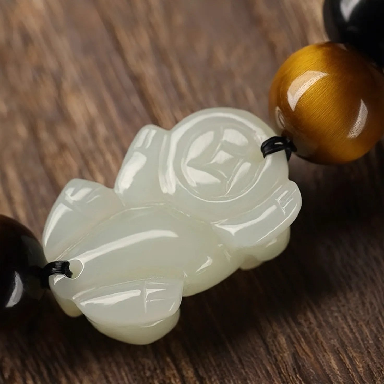 Obsidian and Jade Pi Xiu Bracelet "Energy Shield"