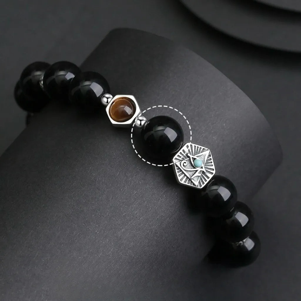 Obsidian Bracelet "Strength and Serenity" Silver