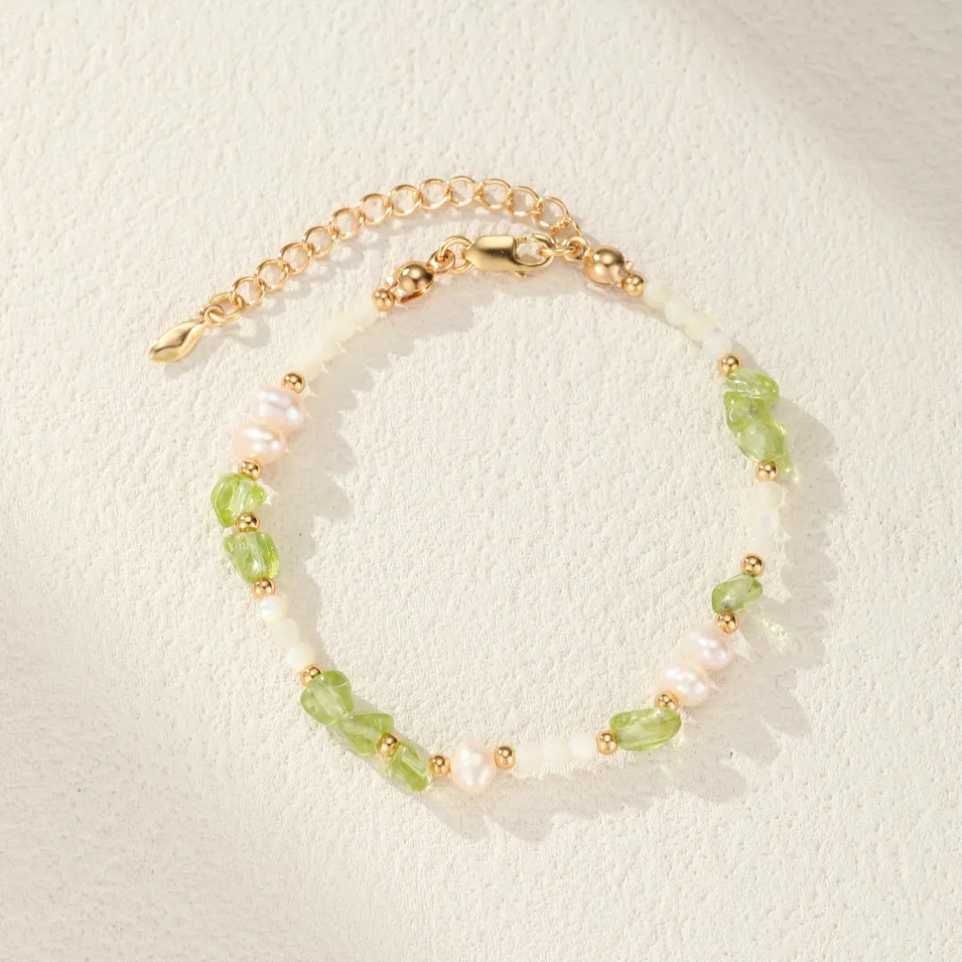 Peridot Bracelet, Pearl and Mother-of-Pearl "Solar Elegance" Gold-Plated Silver