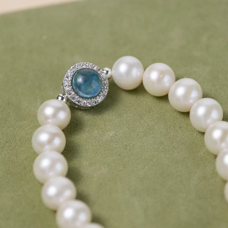 Aquamarine Pearl Bracelet "Oceanic Elegance" Silver