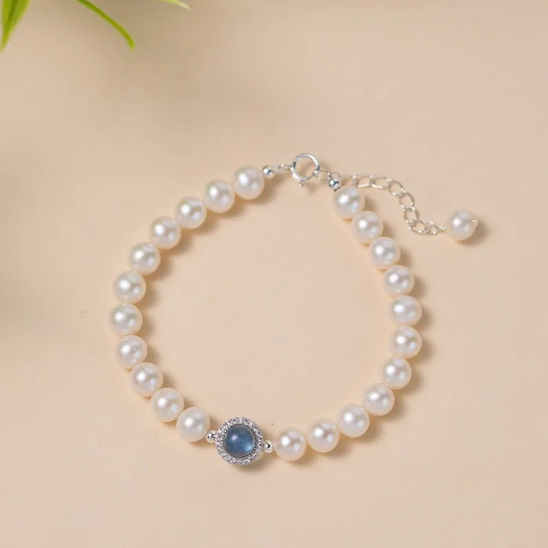 Aquamarine Pearl Bracelet "Oceanic Elegance" Silver