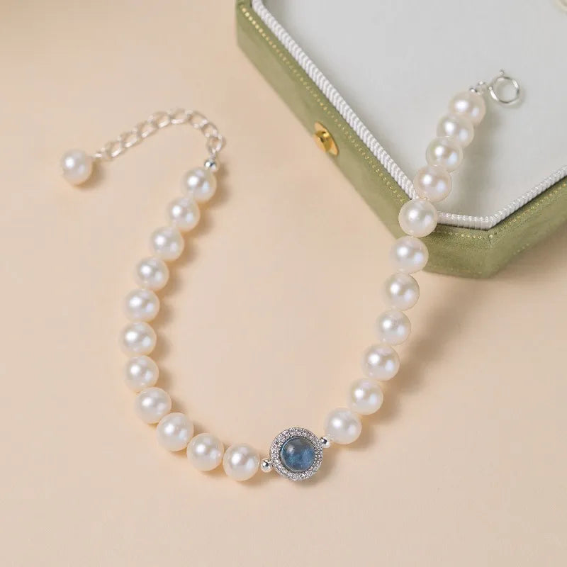 Aquamarine Pearl Bracelet "Oceanic Elegance" Silver