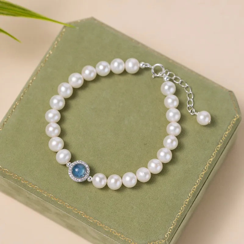 Aquamarine Pearl Bracelet "Oceanic Elegance" Silver