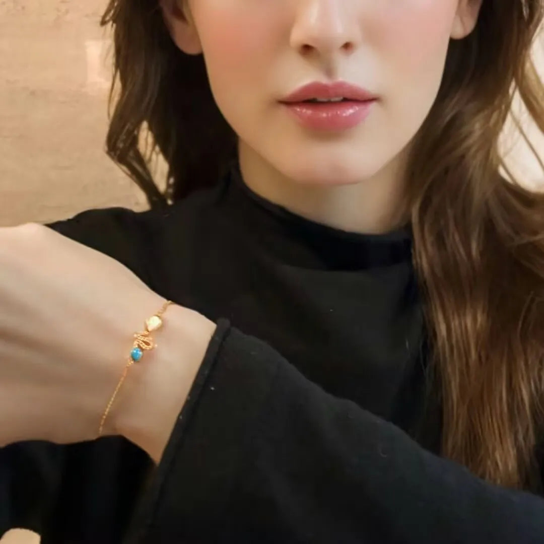 Turquoise and Opal Snake Bracelet "Snake Charm" Silver