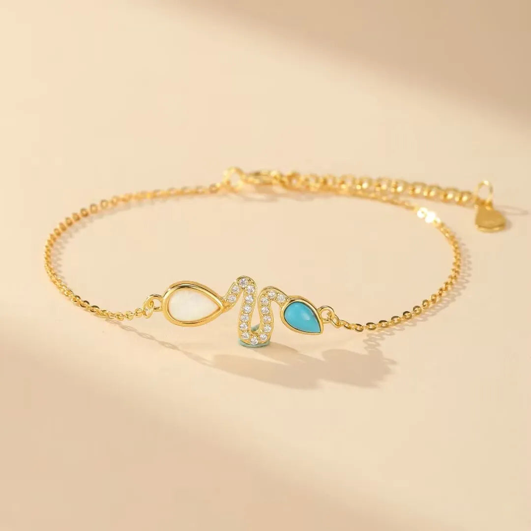 Turquoise and Opal Snake Bracelet "Snake Charm" Silver