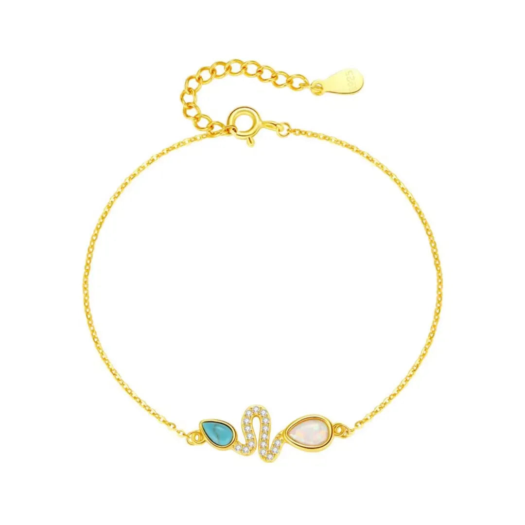 Turquoise and Opal Snake Bracelet "Snake Charm" Silver