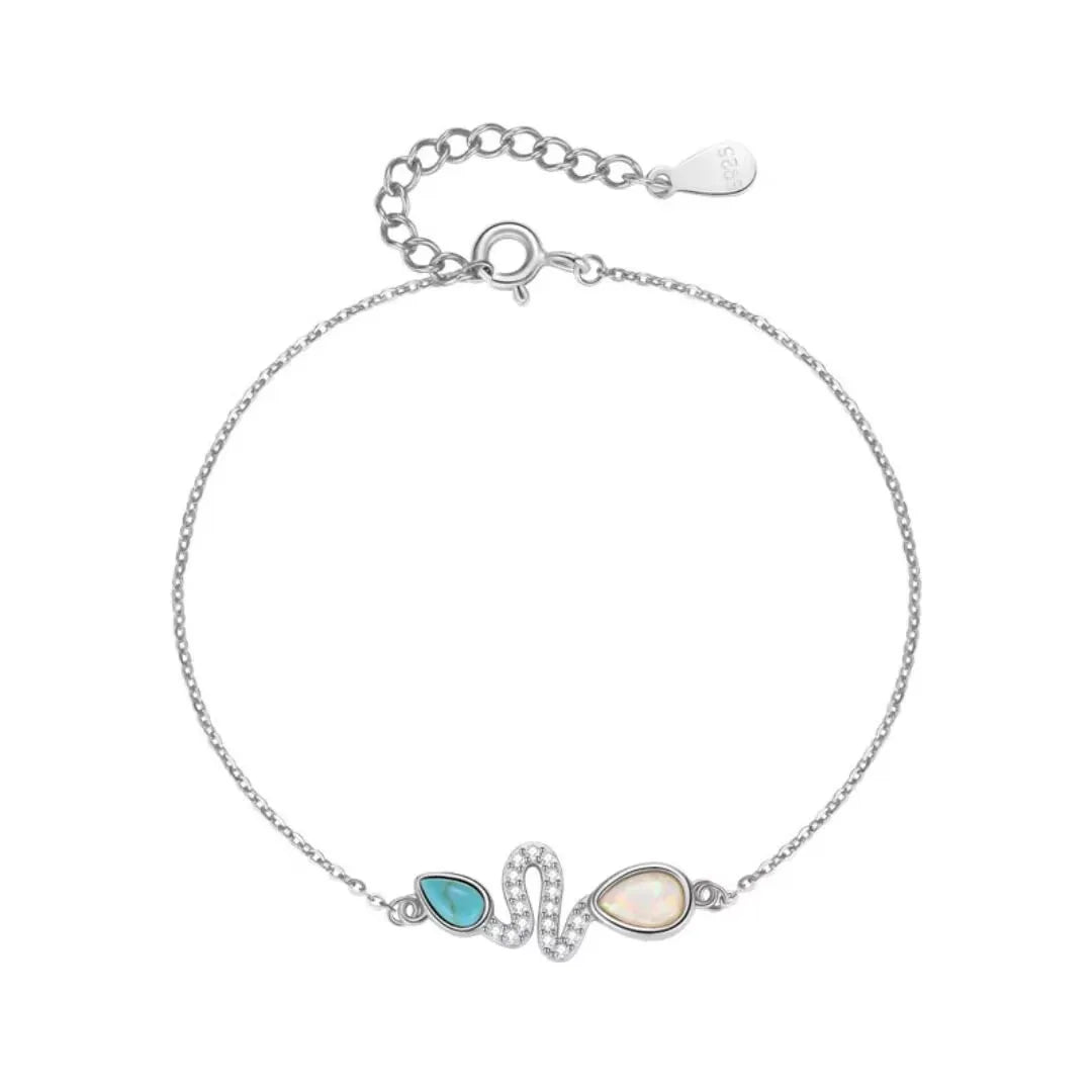 Turquoise and Opal Snake Bracelet "Snake Charm" Silver