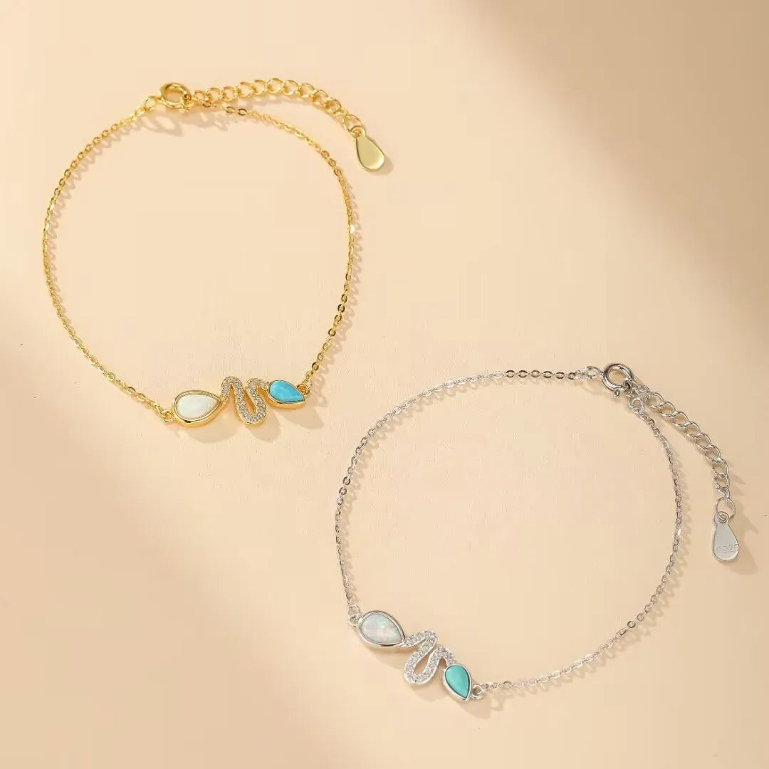 Turquoise and Opal Snake Bracelet "Snake Charm" Silver