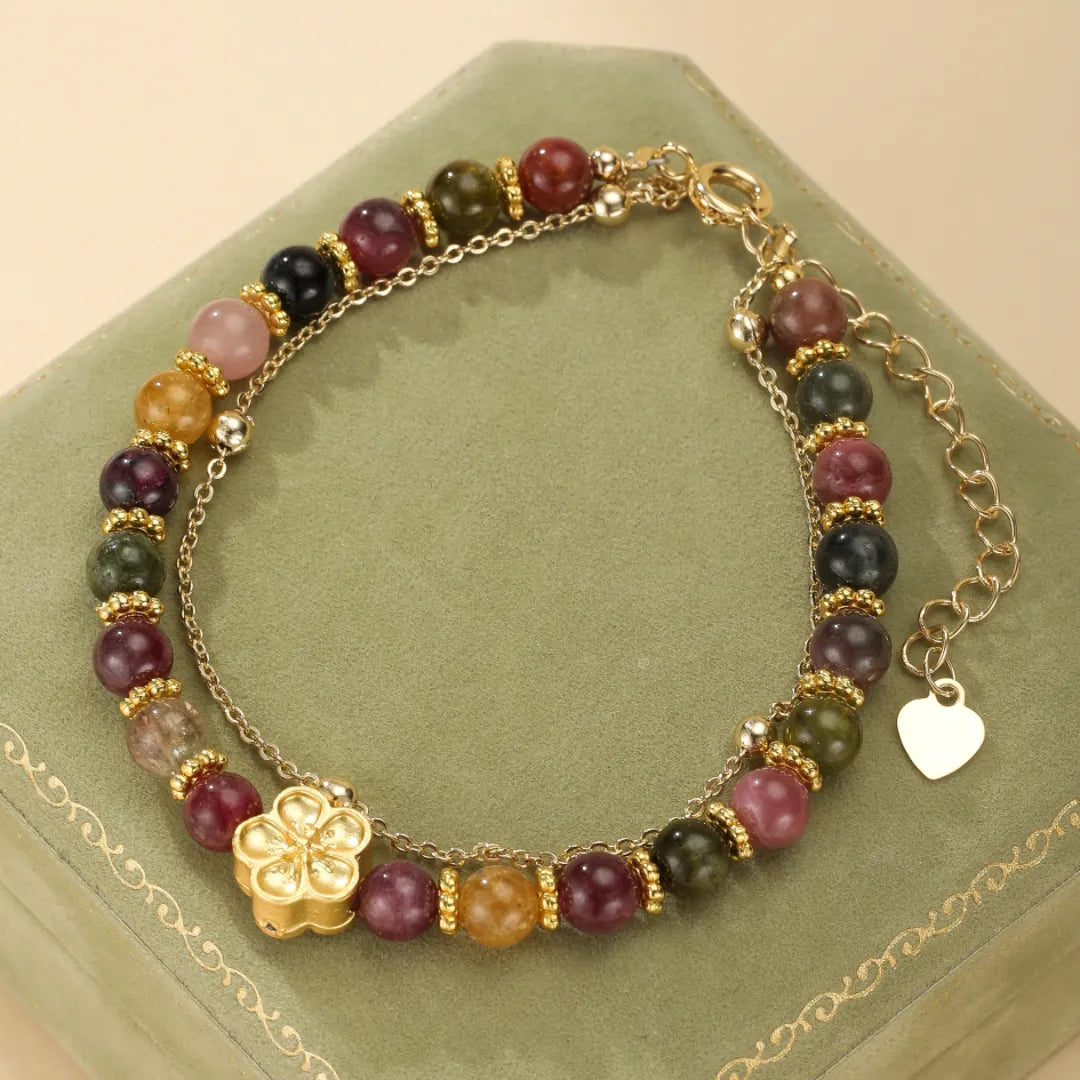 Tourmaline Bracelet "Sakura Flower" Gold
