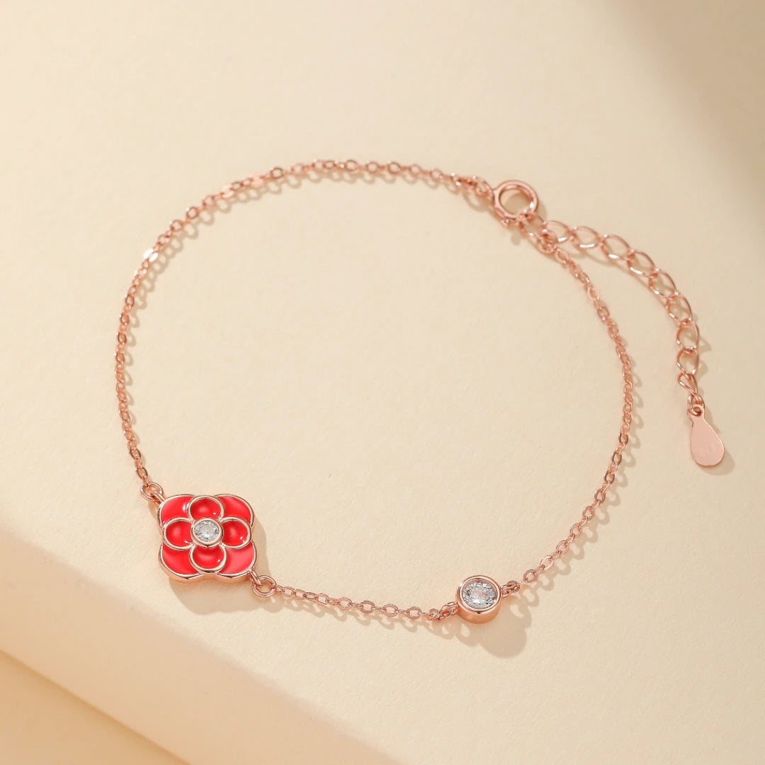 Clover Bracelet "Ruby Floral" Silver