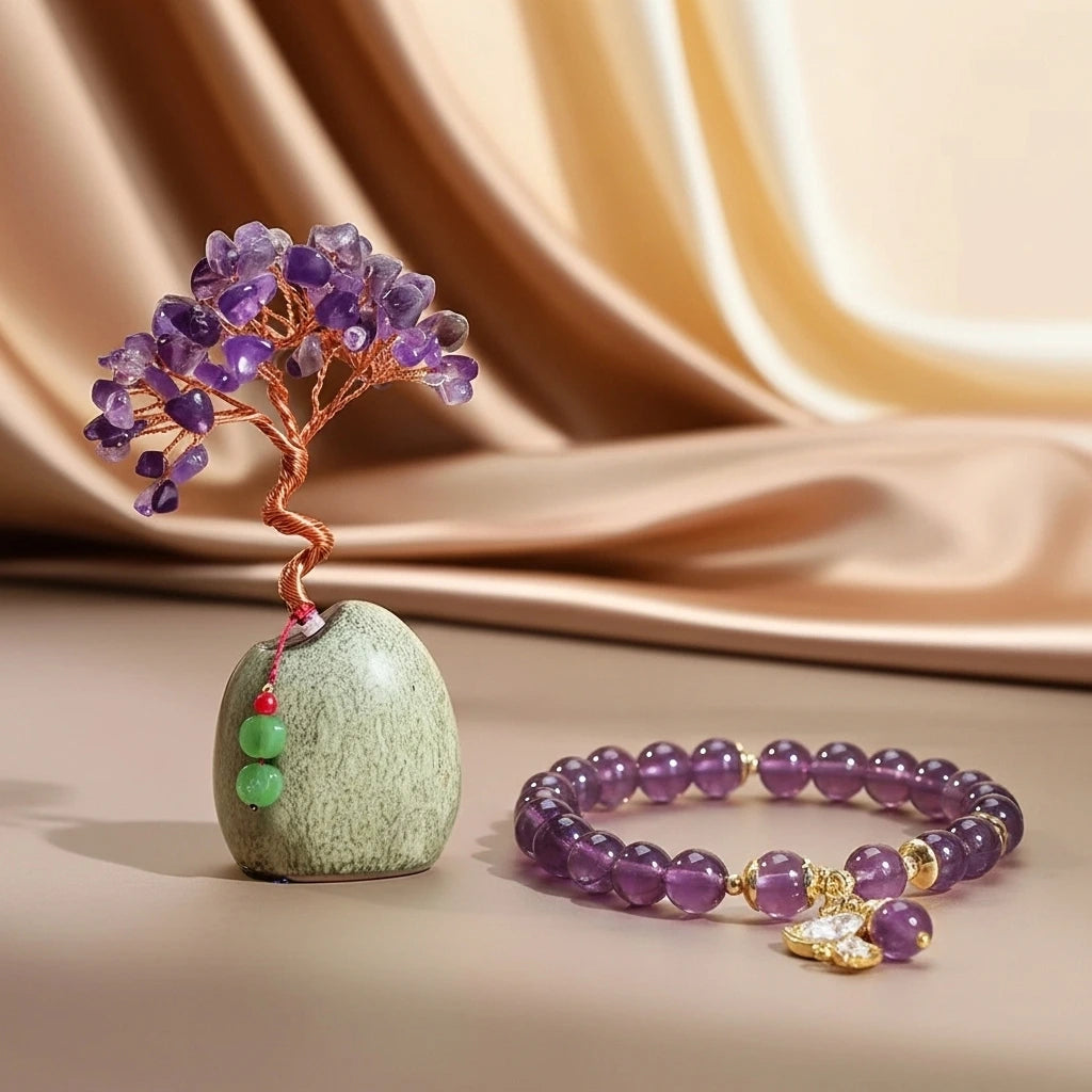 Sérénité - Coffret Cadeau en Améthyste, Arbre de Vie et Bracelet