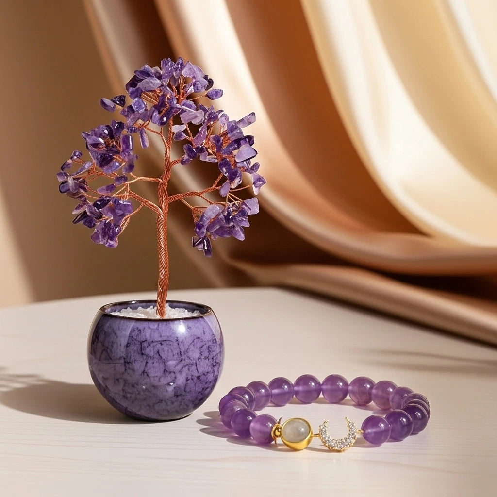 Sérénité - Coffret Cadeau en Améthyste, Arbre de Vie et Bracelet