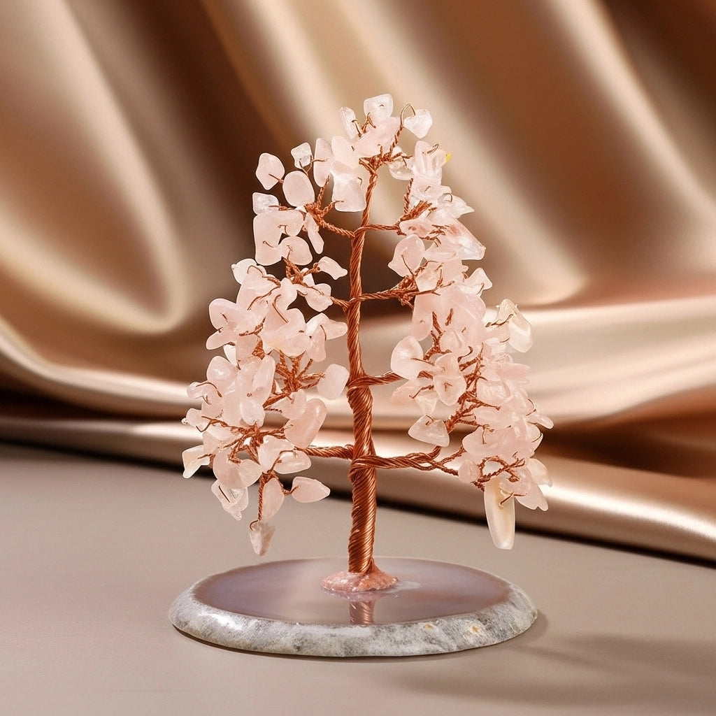 Amour - Coffret Cadeau en Quartz Rose, Arbre de Vie et Bracelet